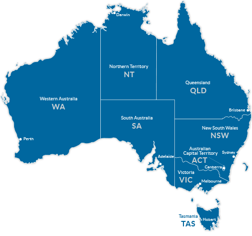 Map of Australia with service areas